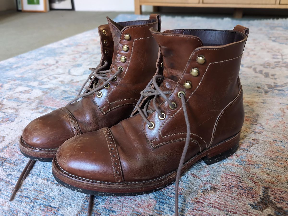 Photo by sam_enough on September 7, 2025 of the Blkbrd Shoemaker Blkbrd Shoemaker/Luchador-Z Service Boot in Maryam Toscanello Horsebutt.