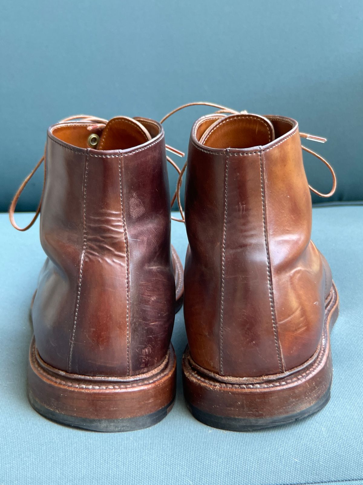 Photo by K_J_M_51 on February 4, 2023 of the Grant Stone Cap Toe Boot in Horween Marbled Color 8 Shell Cordovan.