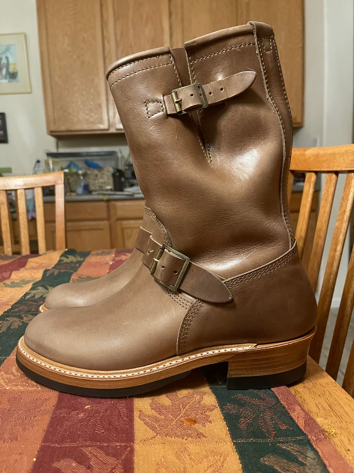 Photo by groverwear on October 1, 2022 of the John Lofgren Wabash Engineer Boots in Horween Natural Chromexcel.