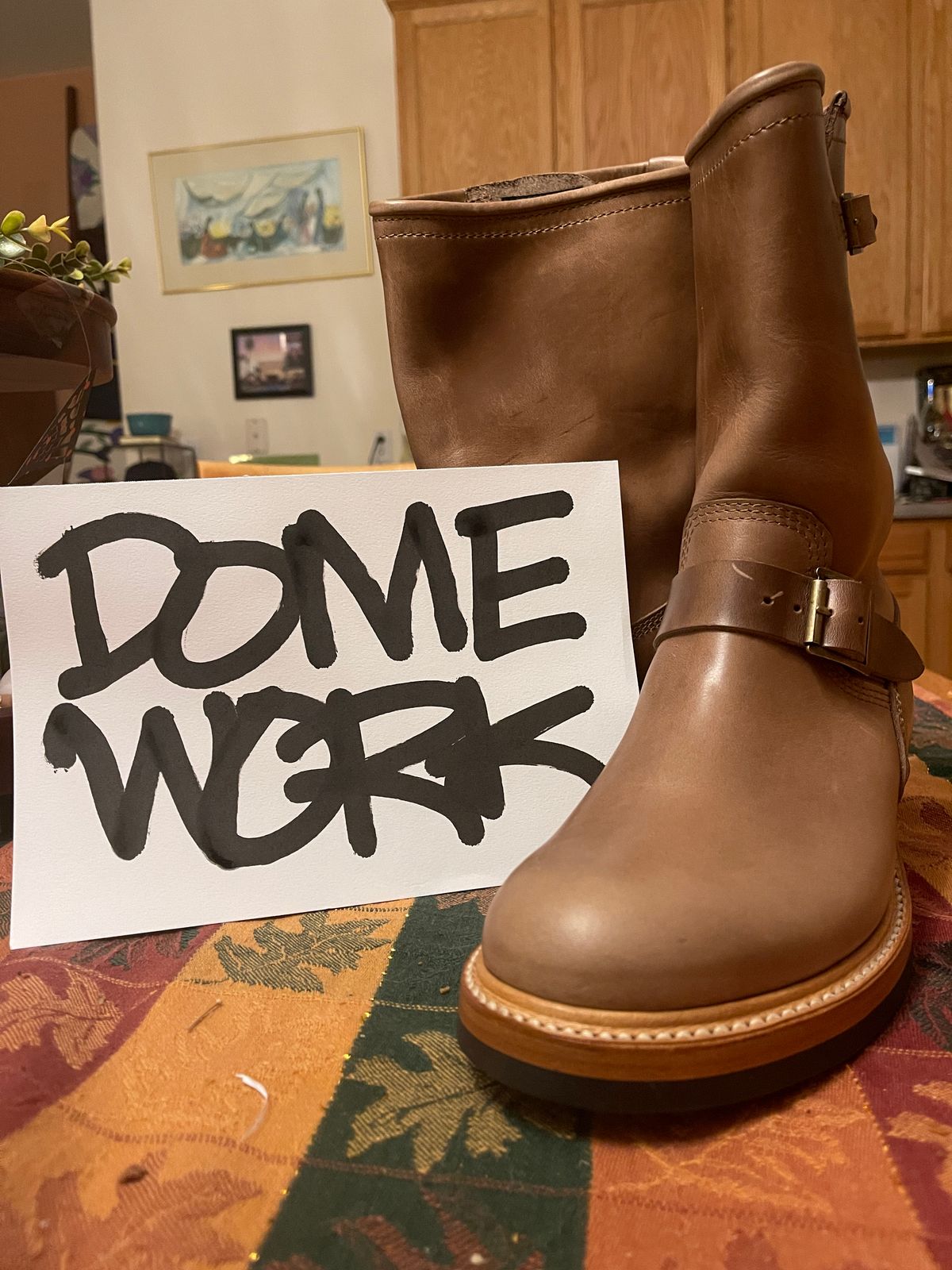 Photo by groverwear on October 1, 2022 of the John Lofgren Wabash Engineer Boots in Horween Natural Chromexcel.