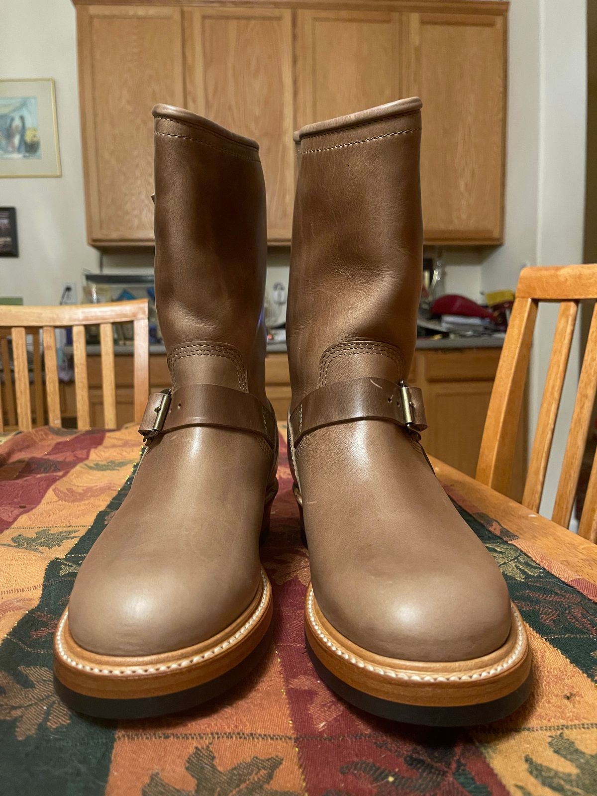 Photo by groverwear on October 1, 2022 of the John Lofgren Wabash Engineer Boots in Horween Natural Chromexcel.