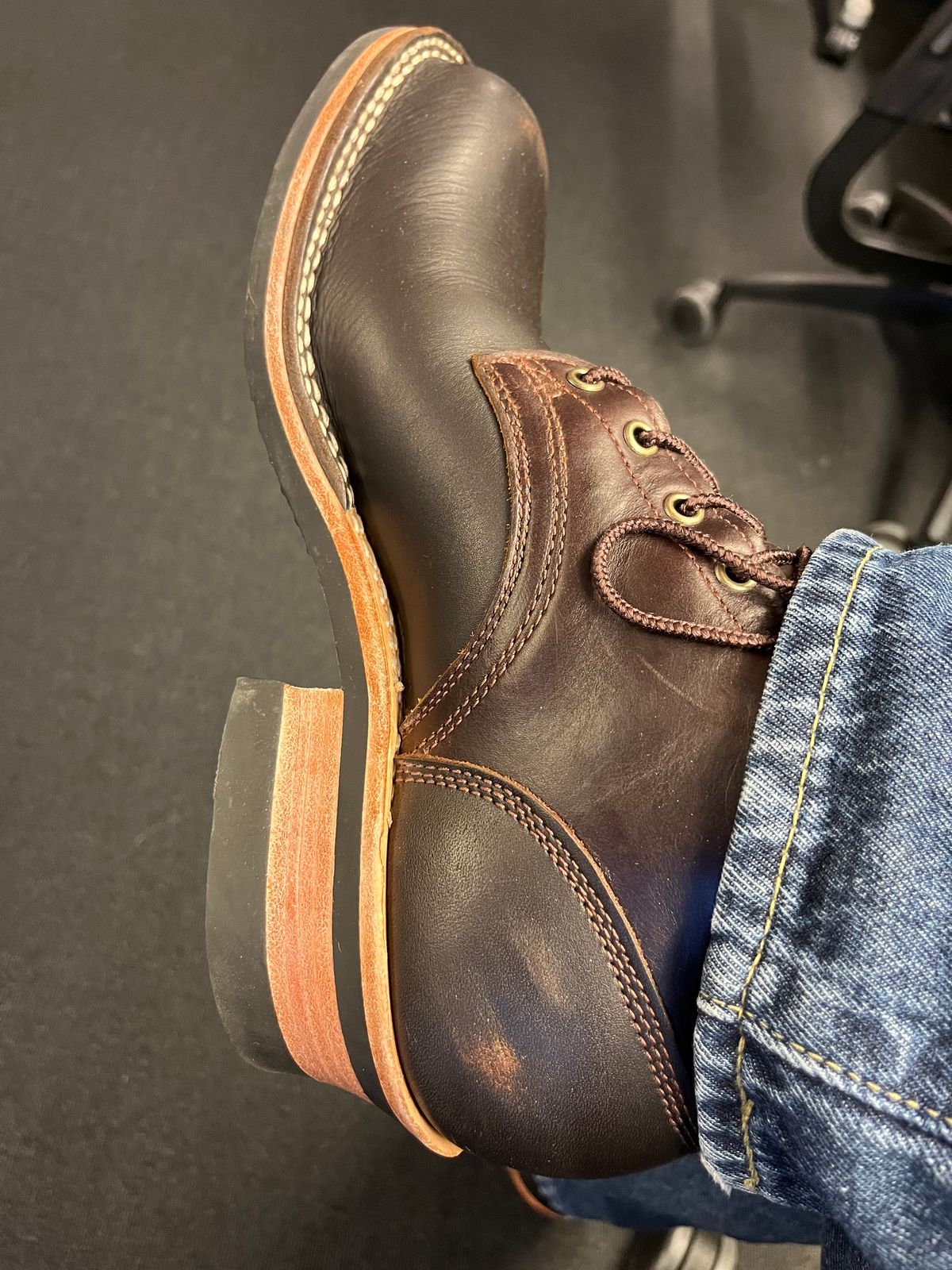 Photo by Qltyboots on November 1, 2023 of the Frank's Boots Wilshire in Seidel Mocha Oil Tan.
