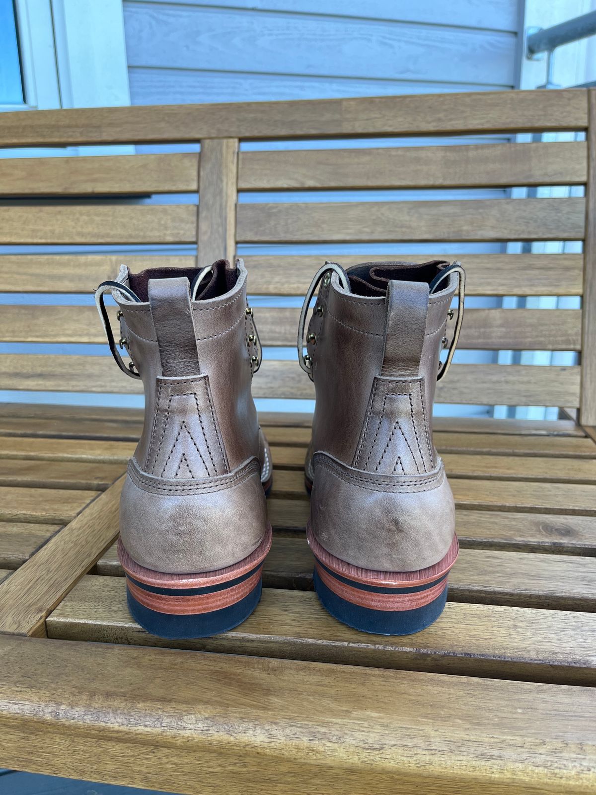 Photo by Qltyboots on October 1, 2024 of the Nicks MTO in Horween Natural Chromexcel.