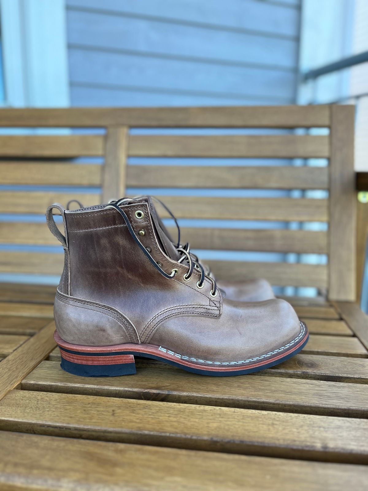 Photo by Qltyboots on October 1, 2024 of the Nicks MTO in Horween Natural Chromexcel.