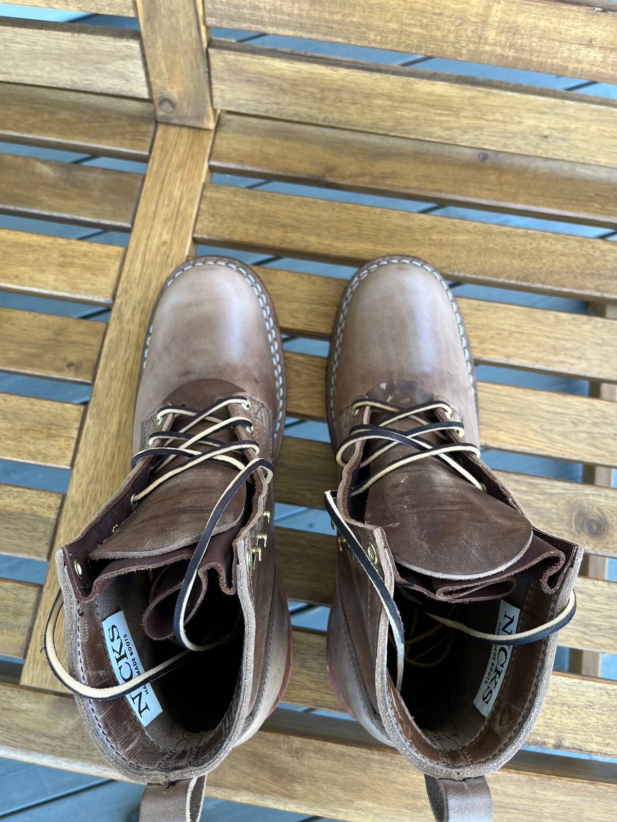 Photo by Qltyboots on October 1, 2024 of the Nicks MTO in Horween Natural Chromexcel.