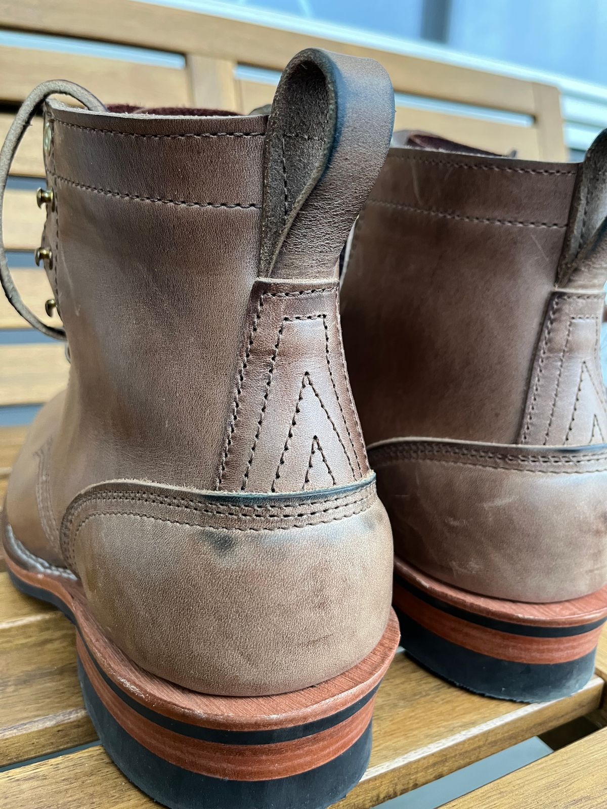 Photo by Qltyboots on December 1, 2024 of the Nicks MTO in Horween Natural Chromexcel.
