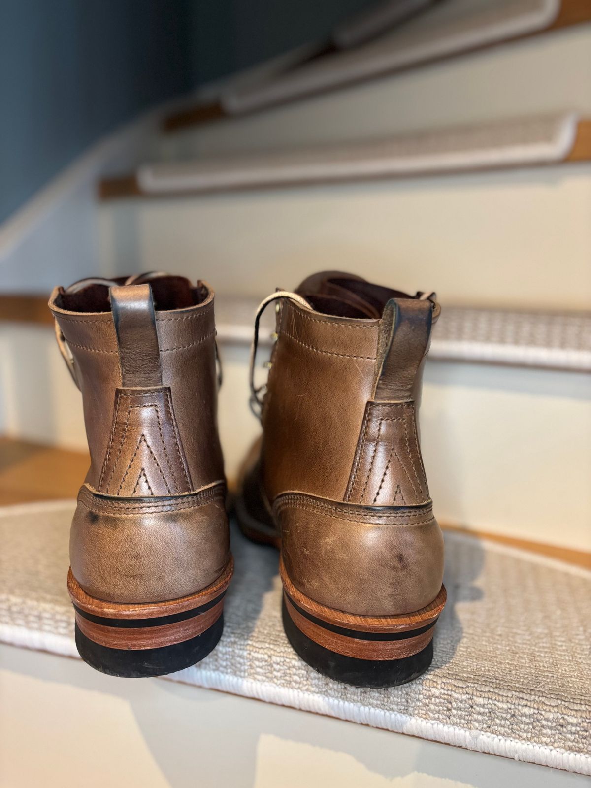 Photo by Qltyboots on January 3, 2025 of the Nicks MTO in Horween Natural Chromexcel.