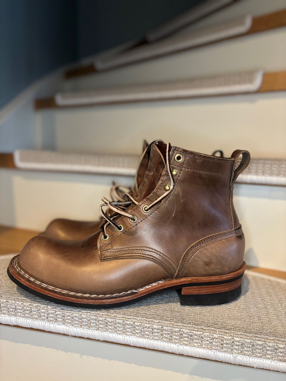Photo by Qltyboots on January 3, 2025 of the Nicks MTO in Horween Natural Chromexcel.