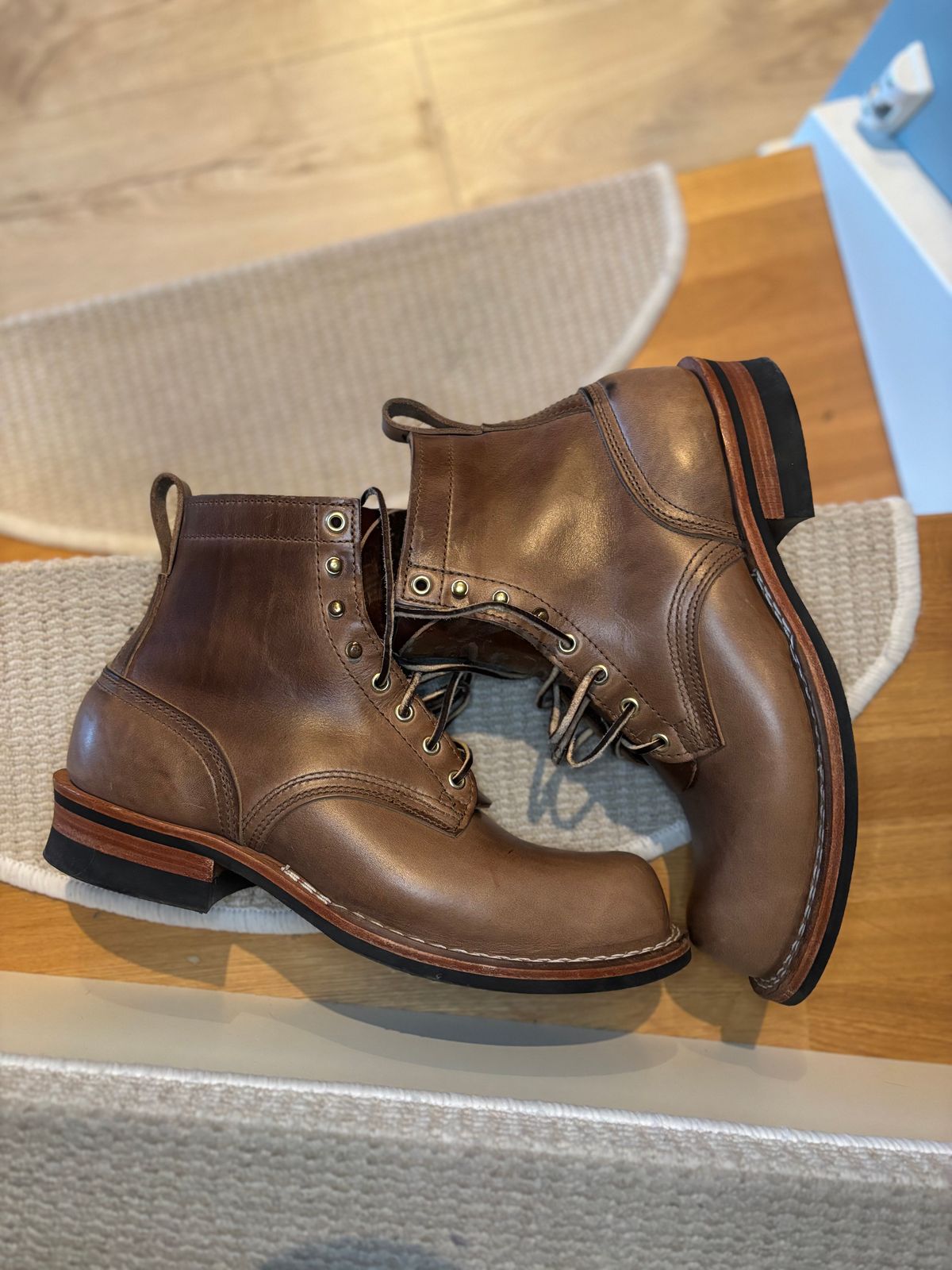 Photo by Qltyboots on January 3, 2025 of the Nicks MTO in Horween Natural Chromexcel.
