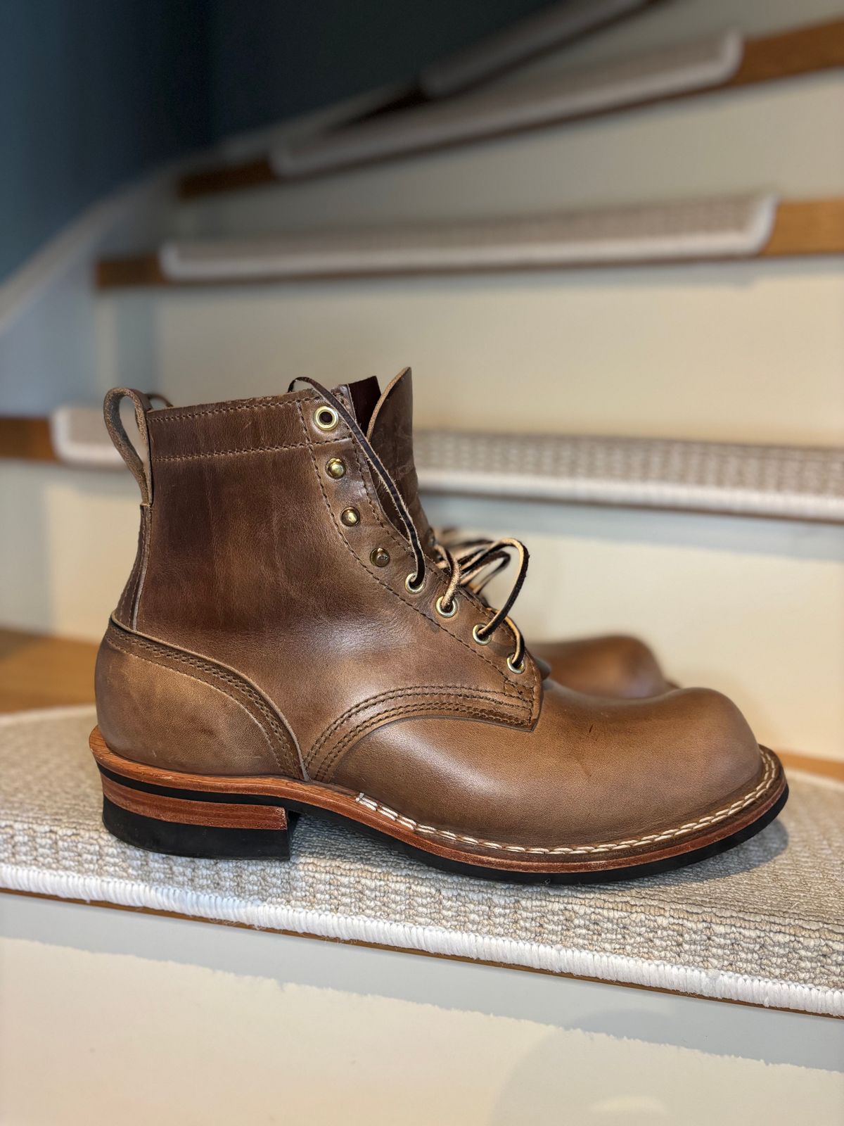 Photo by Qltyboots on January 3, 2025 of the Nicks MTO in Horween Natural Chromexcel.