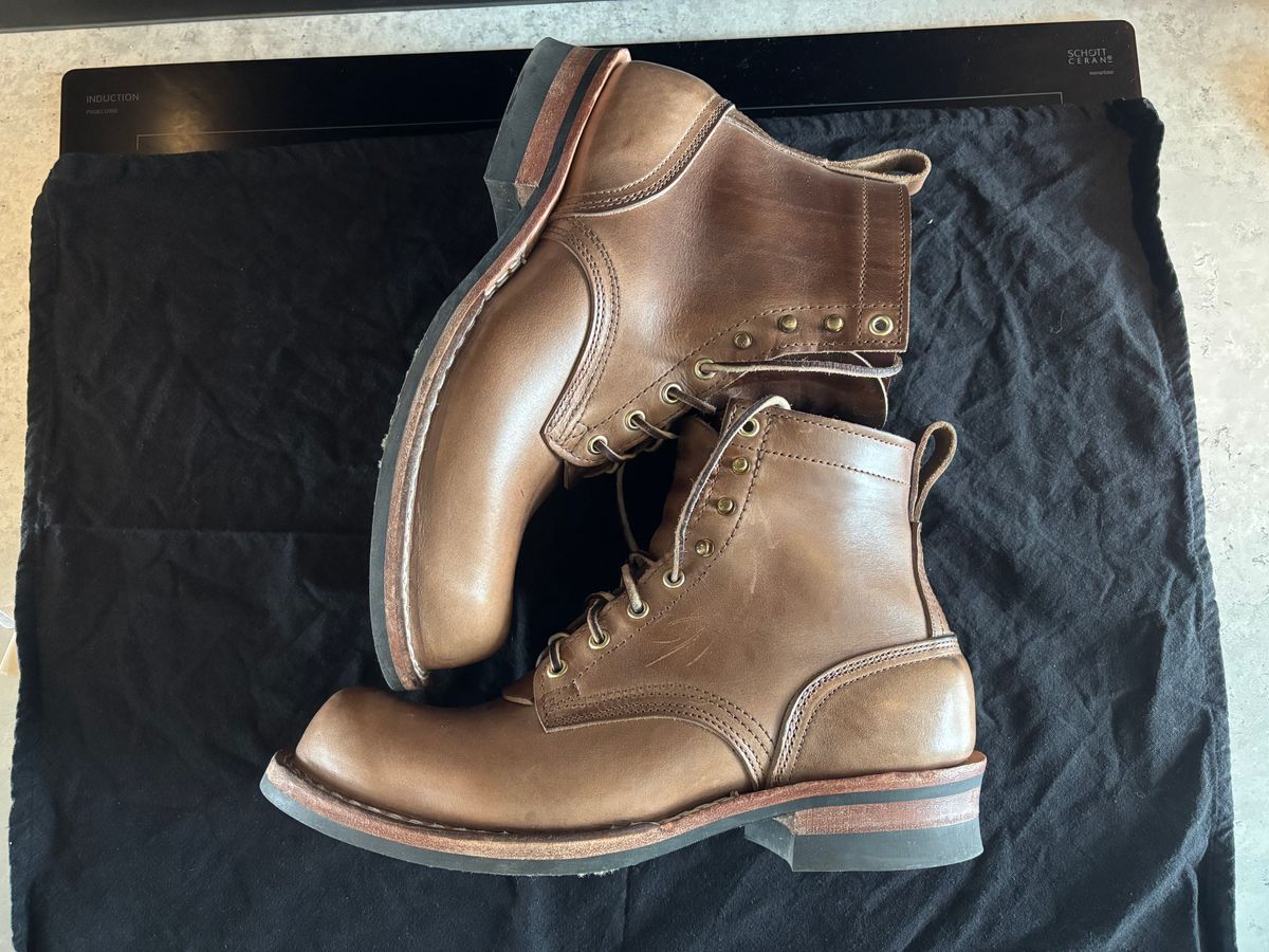 Photo by Qltyboots on March 1, 2025 of the Nicks MTO in Horween Natural Chromexcel.