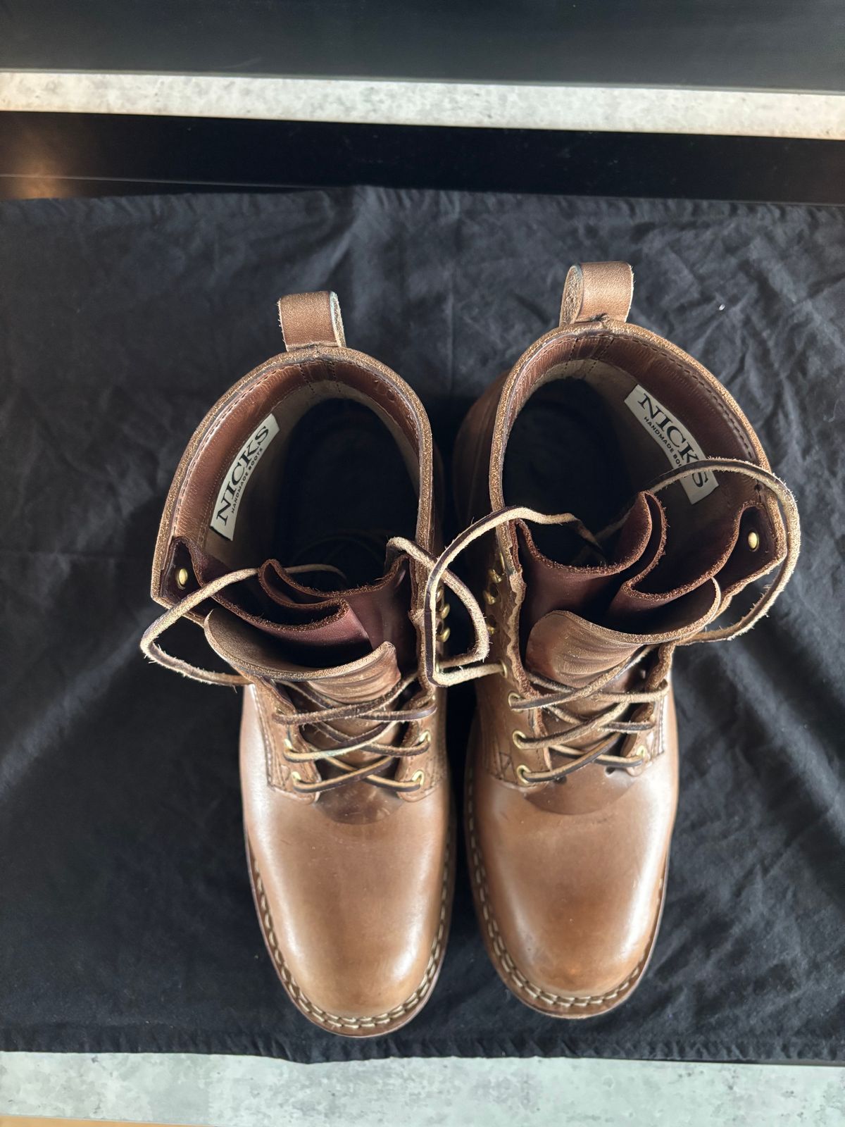 Photo by Qltyboots on March 1, 2025 of the Nicks MTO in Horween Natural Chromexcel.