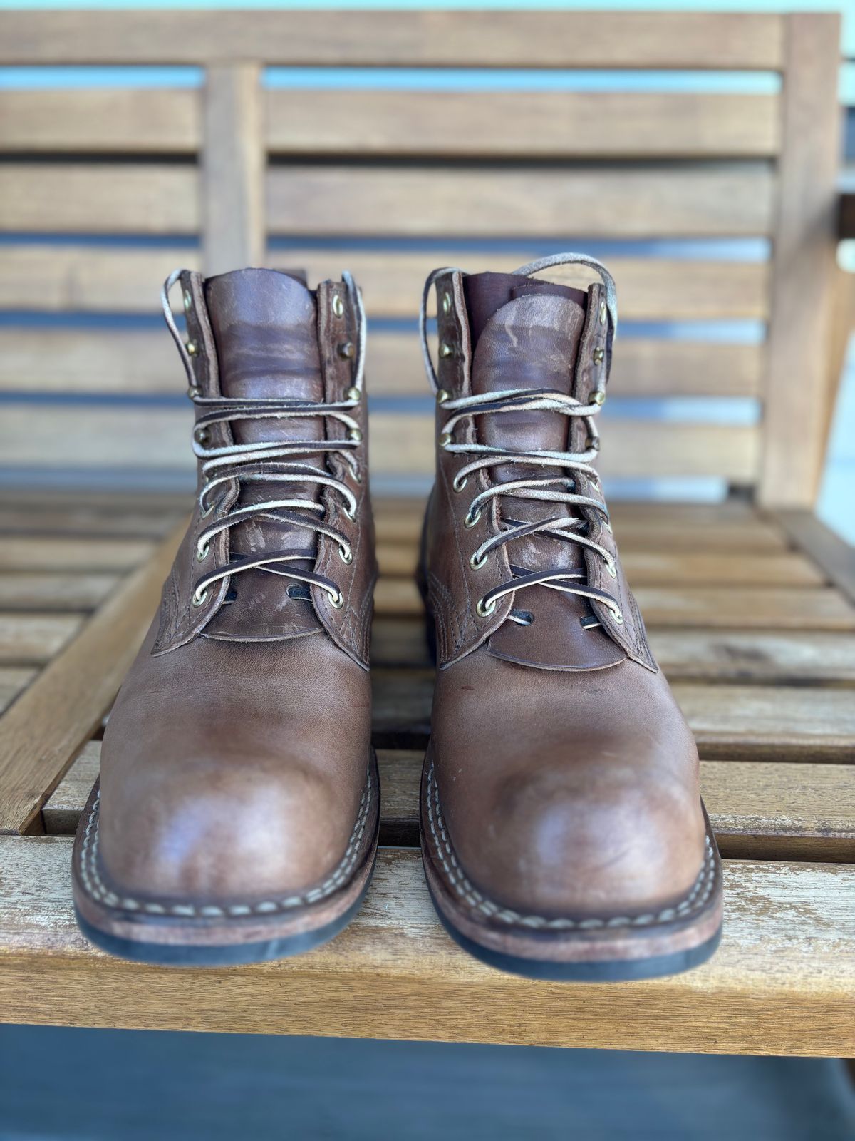 Photo by Qltyboots on April 1, 2025 of the Nicks MTO in Horween Natural Chromexcel.