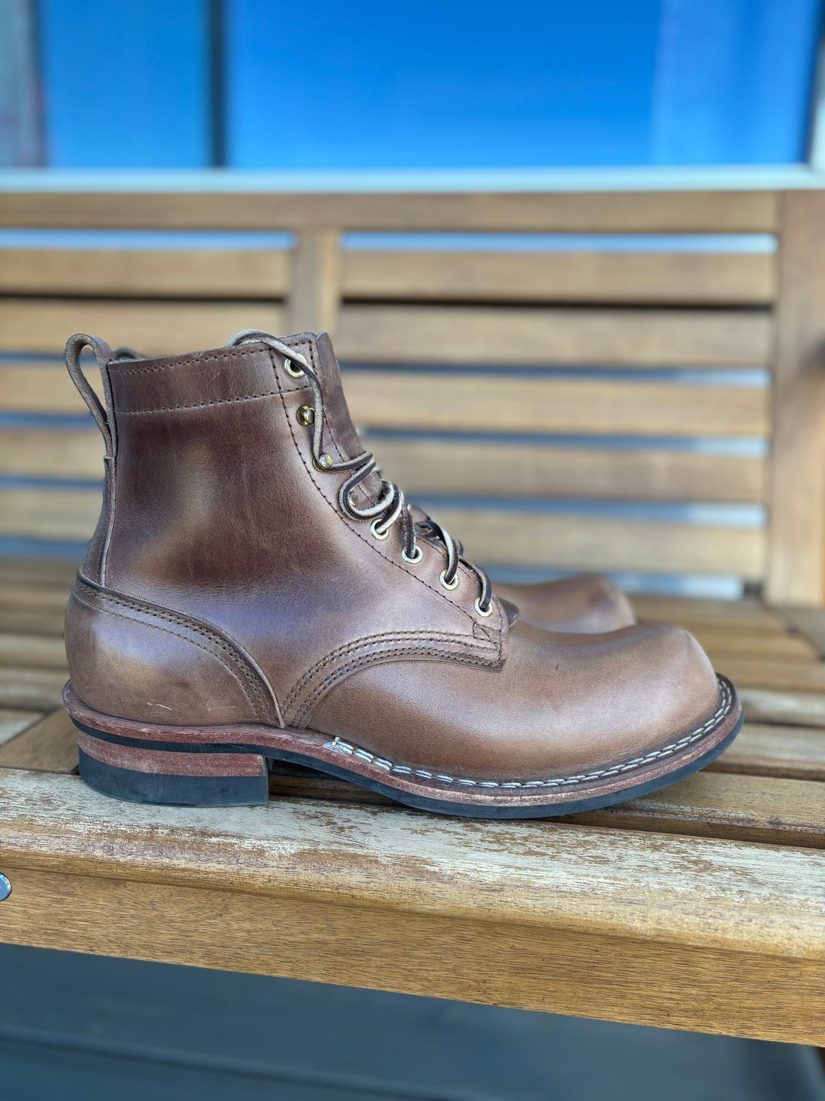 Photo by Qltyboots on April 1, 2025 of the Nicks MTO in Horween Natural Chromexcel.
