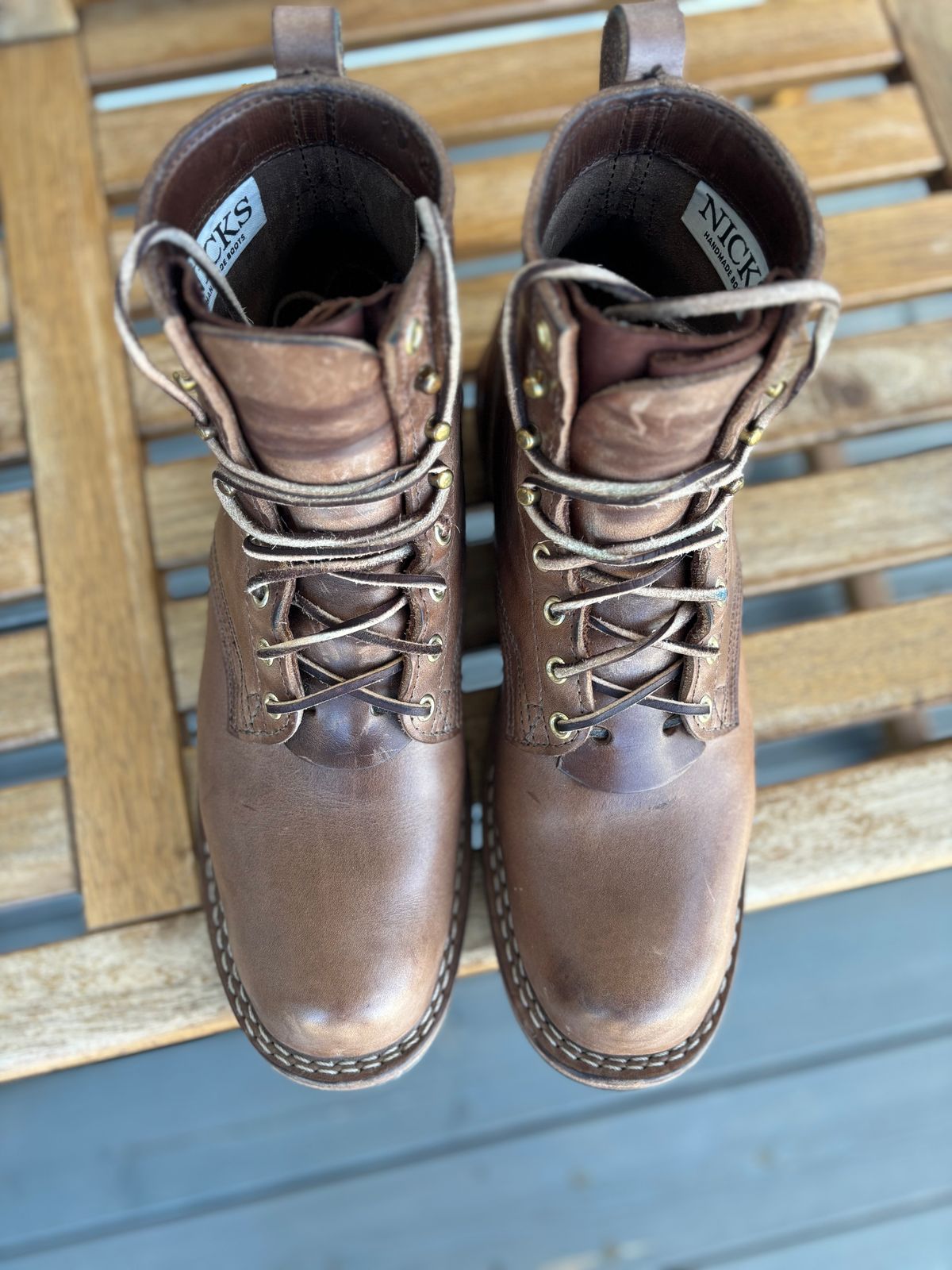 Photo by Qltyboots on April 1, 2025 of the Nicks MTO in Horween Natural Chromexcel.