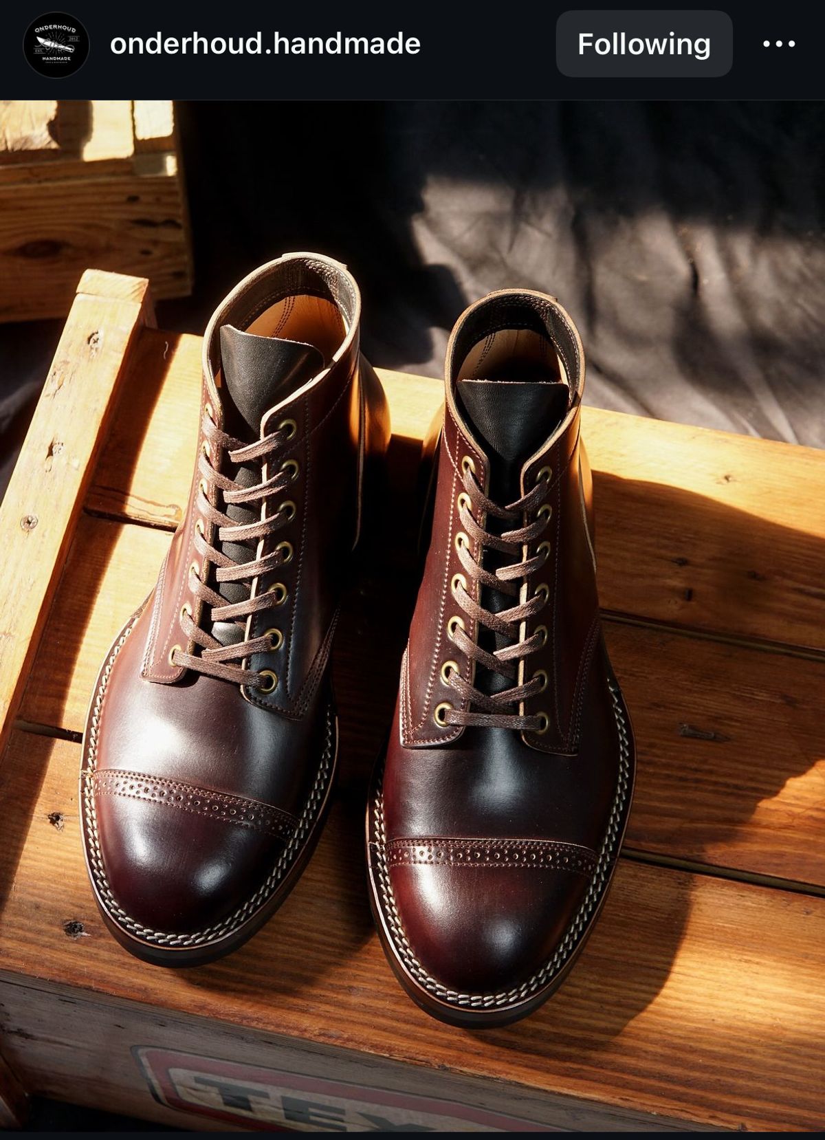 Photo by Oncomingstorm on September 21, 2024 of the Onderhoud SVC03 Service Boot in Horween Color 8 Shell Cordovan & Wickett & Craig Black Milled Traditional Harness.