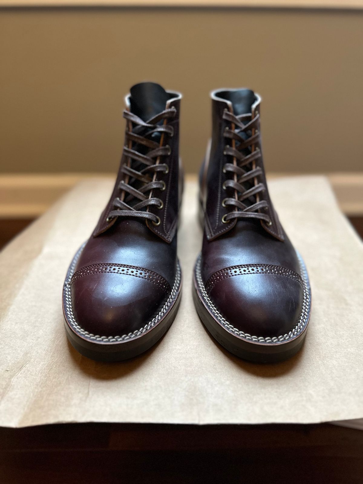 Photo by Oncomingstorm on October 3, 2024 of the Onderhoud SVC03 Service Boot in Horween Color 8 Shell Cordovan & Wickett & Craig Black Milled Traditional Harness.