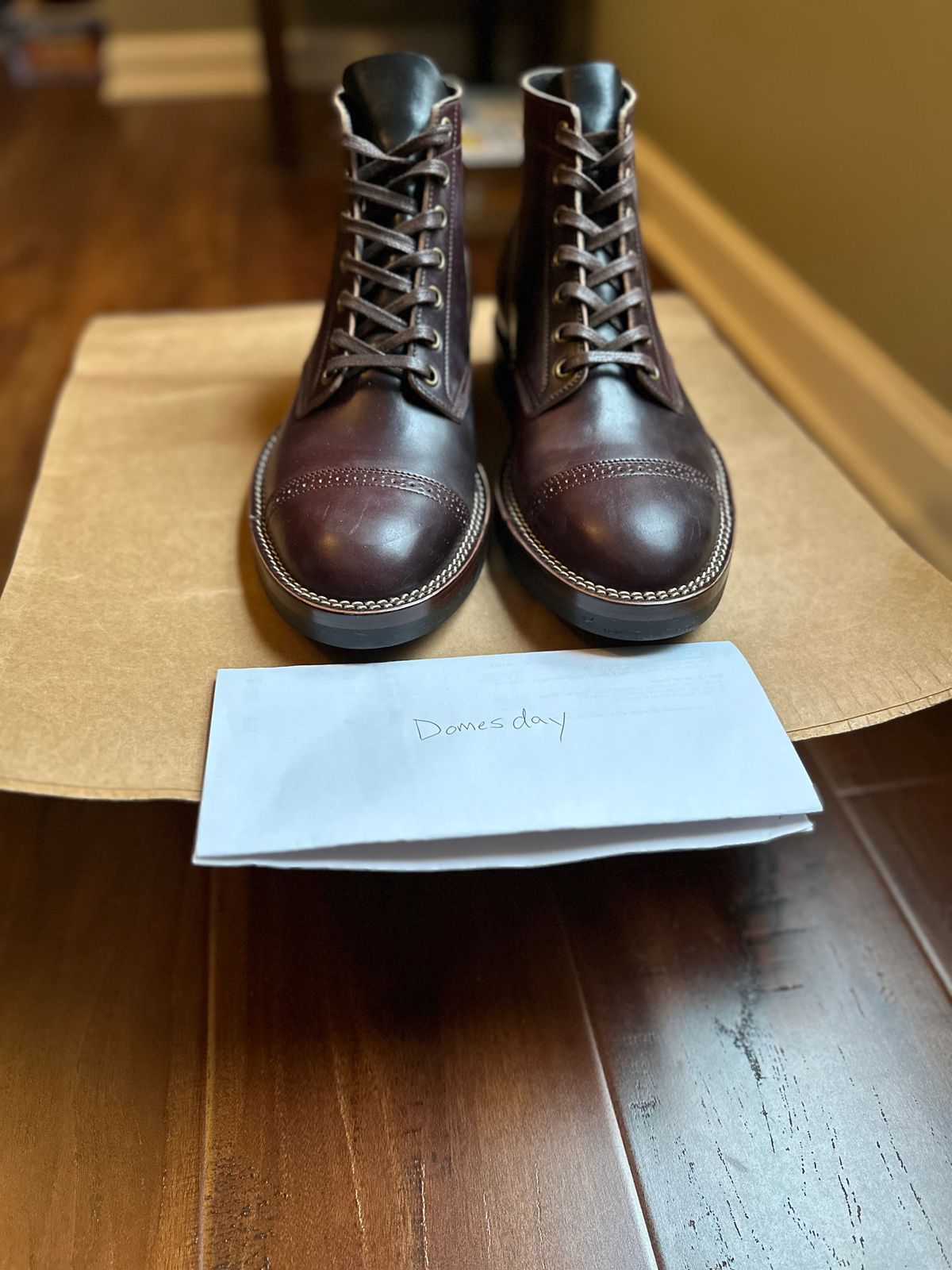 Photo by Oncomingstorm on October 3, 2024 of the Onderhoud SVC03 Service Boot in Horween Color 8 Shell Cordovan & Wickett & Craig Black Milled Traditional Harness.