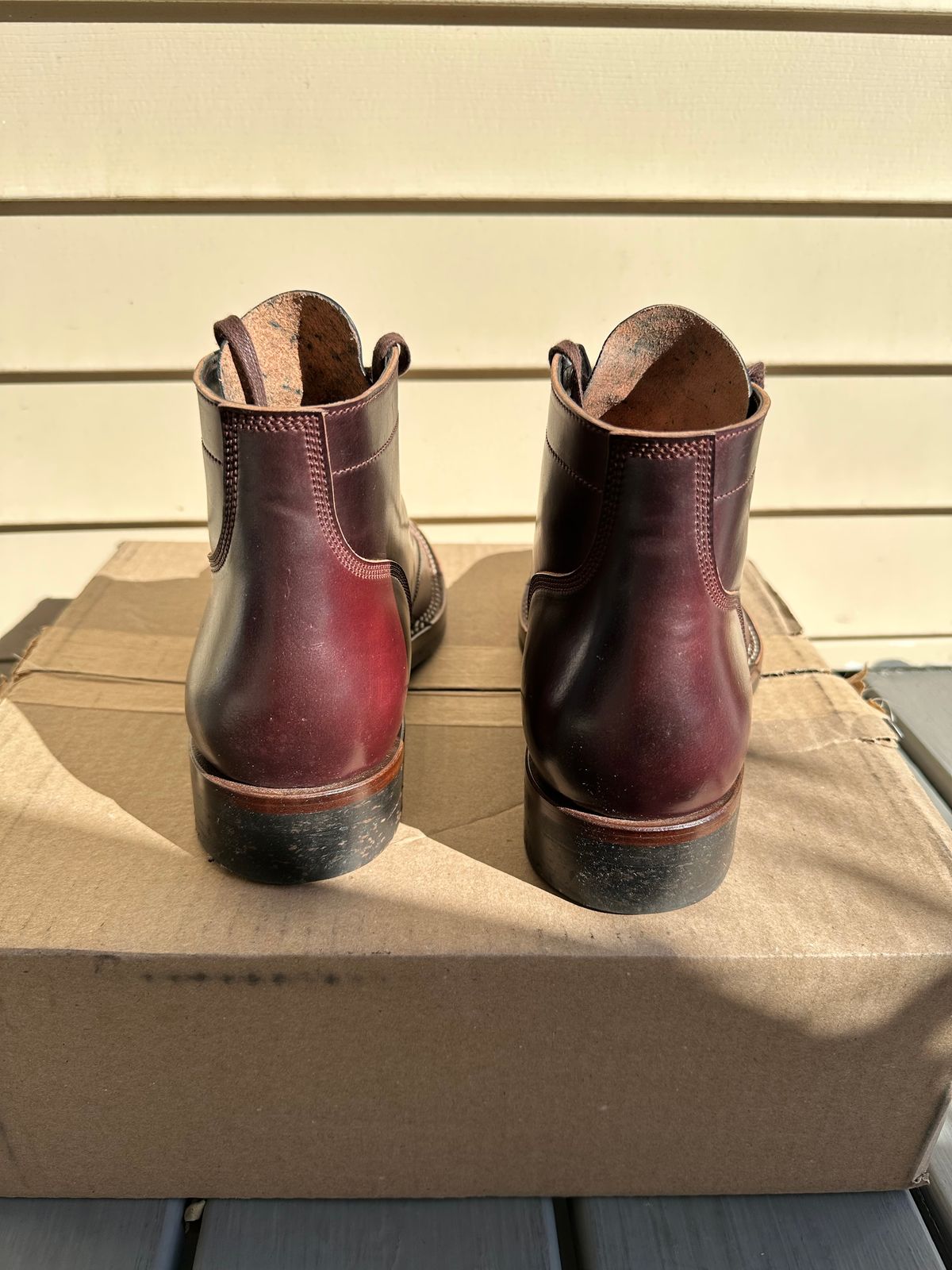 Photo by Oncomingstorm on November 3, 2024 of the Onderhoud SVC03 Service Boot in Horween Color 8 Shell Cordovan & Wickett & Craig Black Milled Traditional Harness.