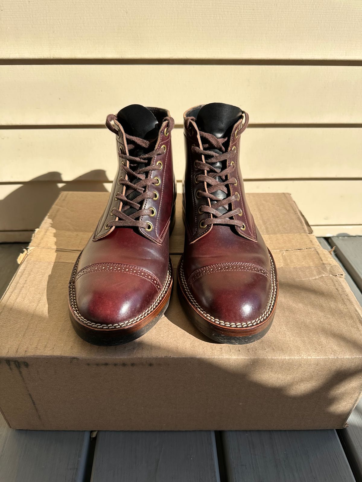 Photo by Oncomingstorm on November 3, 2024 of the Onderhoud SVC03 Service Boot in Horween Color 8 Shell Cordovan & Wickett & Craig Black Milled Traditional Harness.