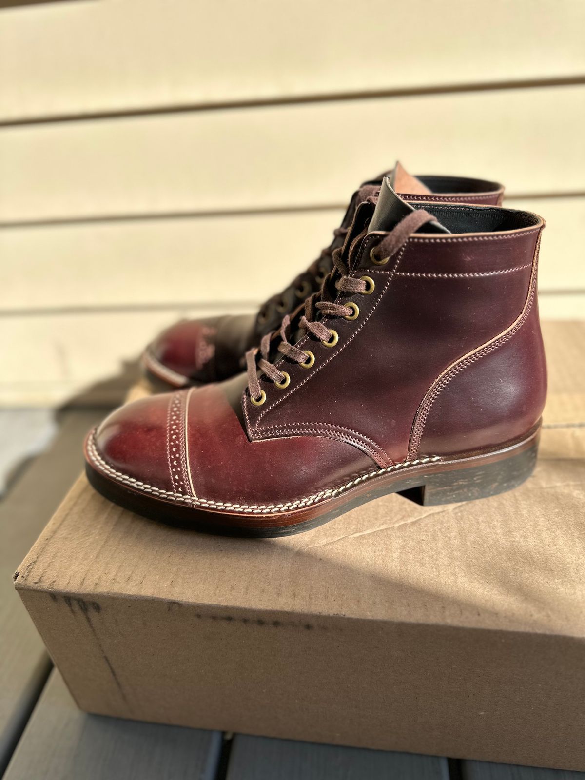 Photo by Oncomingstorm on November 3, 2024 of the Onderhoud SVC03 Service Boot in Horween Color 8 Shell Cordovan & Wickett & Craig Black Milled Traditional Harness.