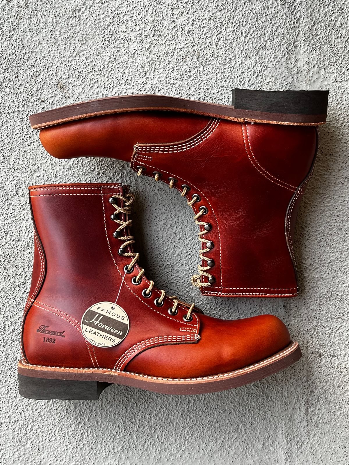 Photo by central209 on October 15, 2024 of the Thorogood 1892 Tomahawk Boot in Horween Cognac Chromexcel.