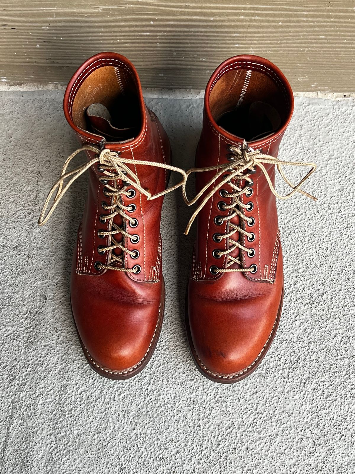 Photo by central209 on November 5, 2024 of the Thorogood 1892 Tomahawk Boot in Horween Cognac Chromexcel.