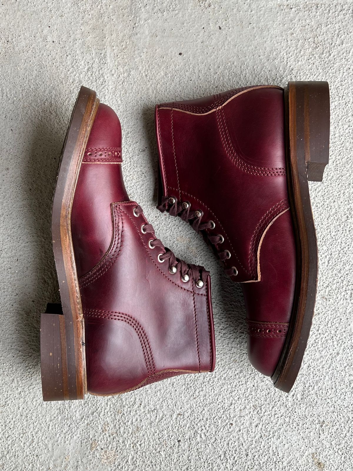Photo by central209 on October 4, 2023 of the John Lofgren Combat Boots in Horween Burgundy Chromexcel.