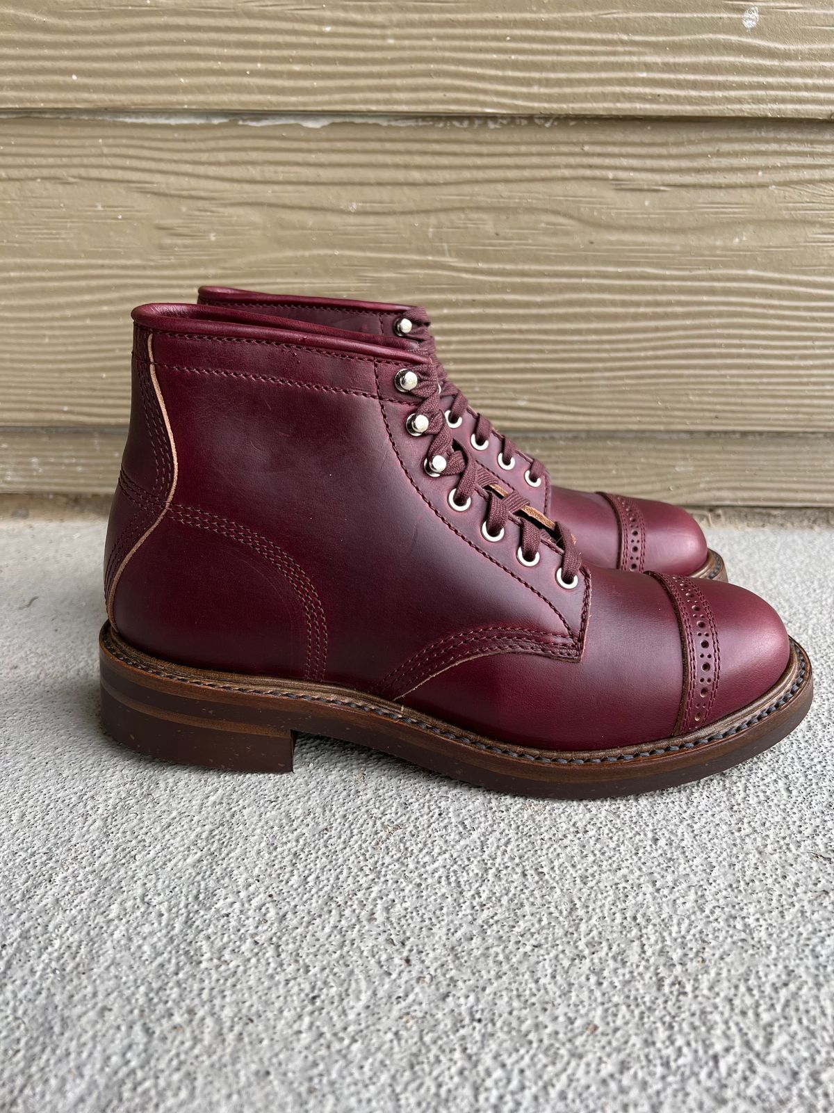 Photo by central209 on October 4, 2023 of the John Lofgren Combat Boots in Horween Burgundy Chromexcel.