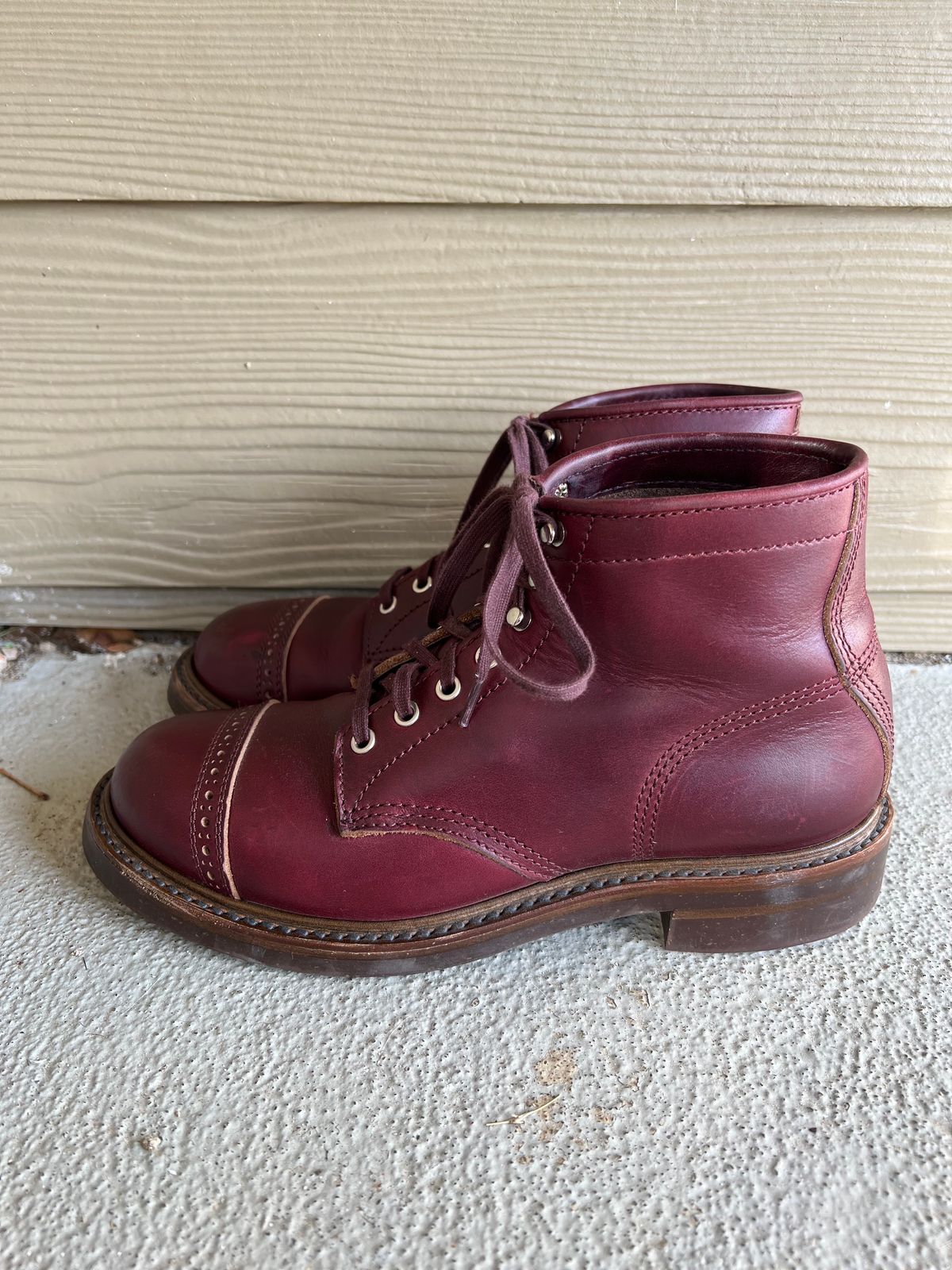 Photo by central209 on November 4, 2023 of the John Lofgren Combat Boots in Horween Burgundy Chromexcel.