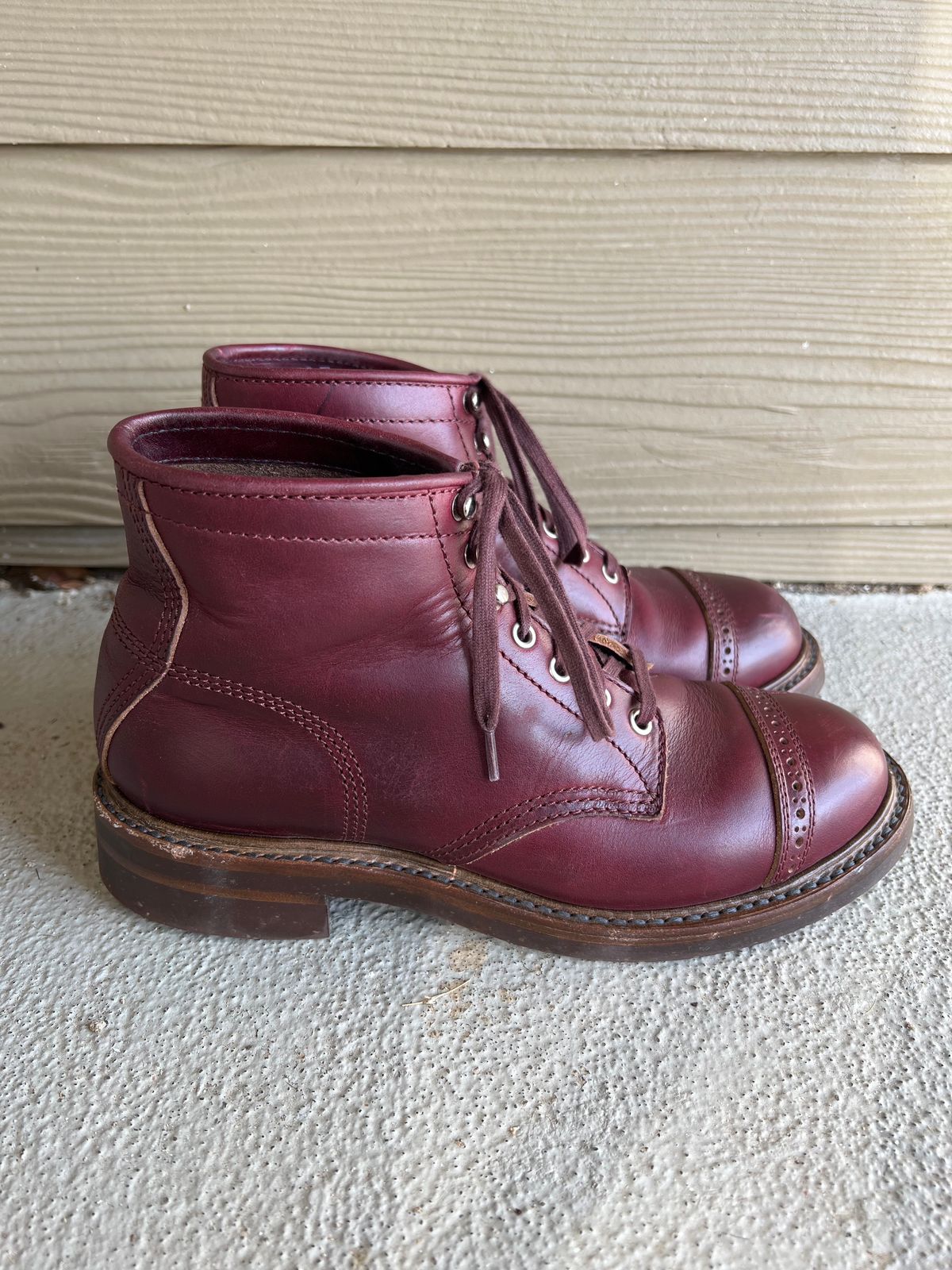 Photo by central209 on November 4, 2023 of the John Lofgren Combat Boots in Horween Burgundy Chromexcel.