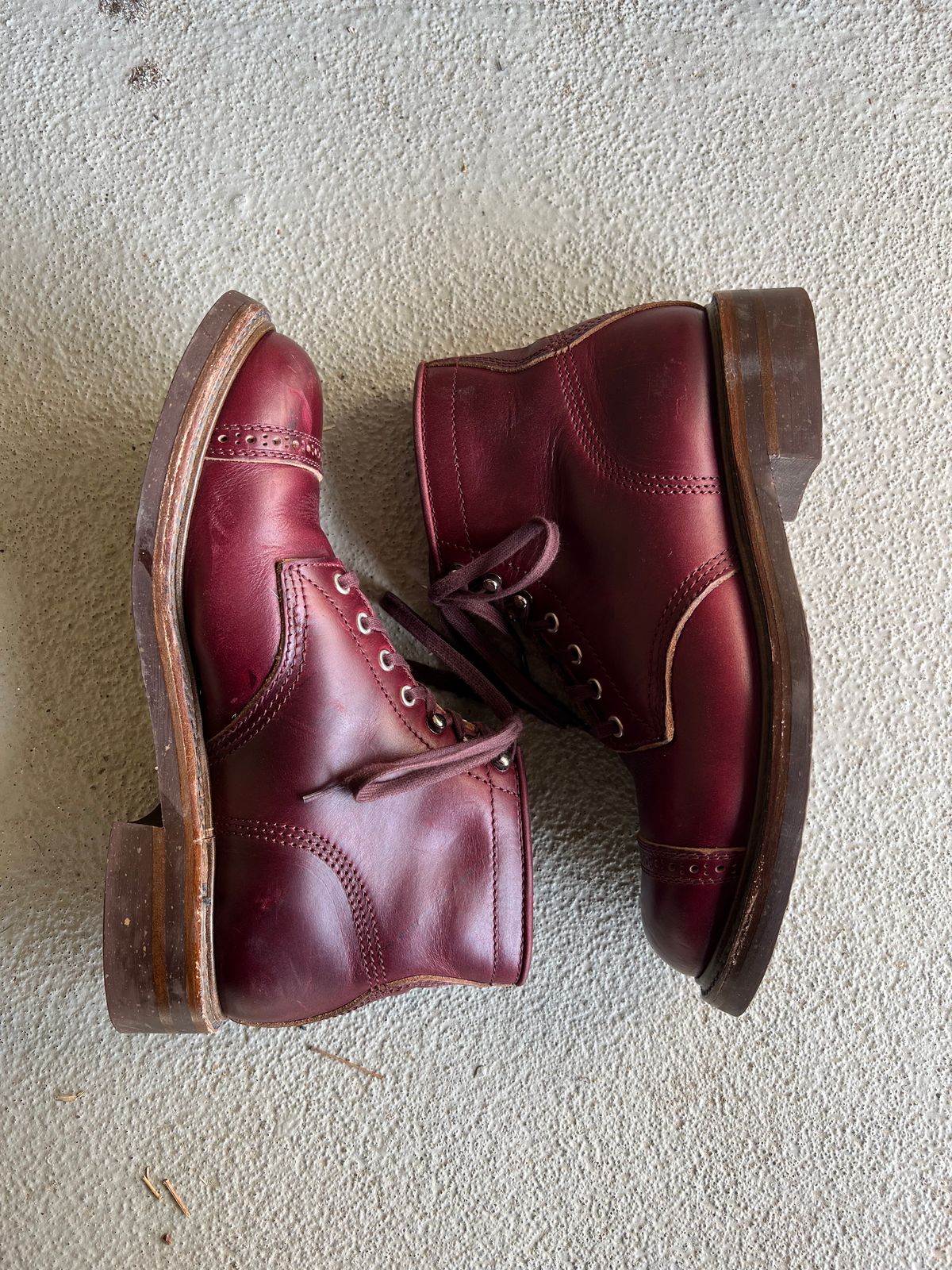 Photo by central209 on November 4, 2023 of the John Lofgren Combat Boots in Horween Burgundy Chromexcel.