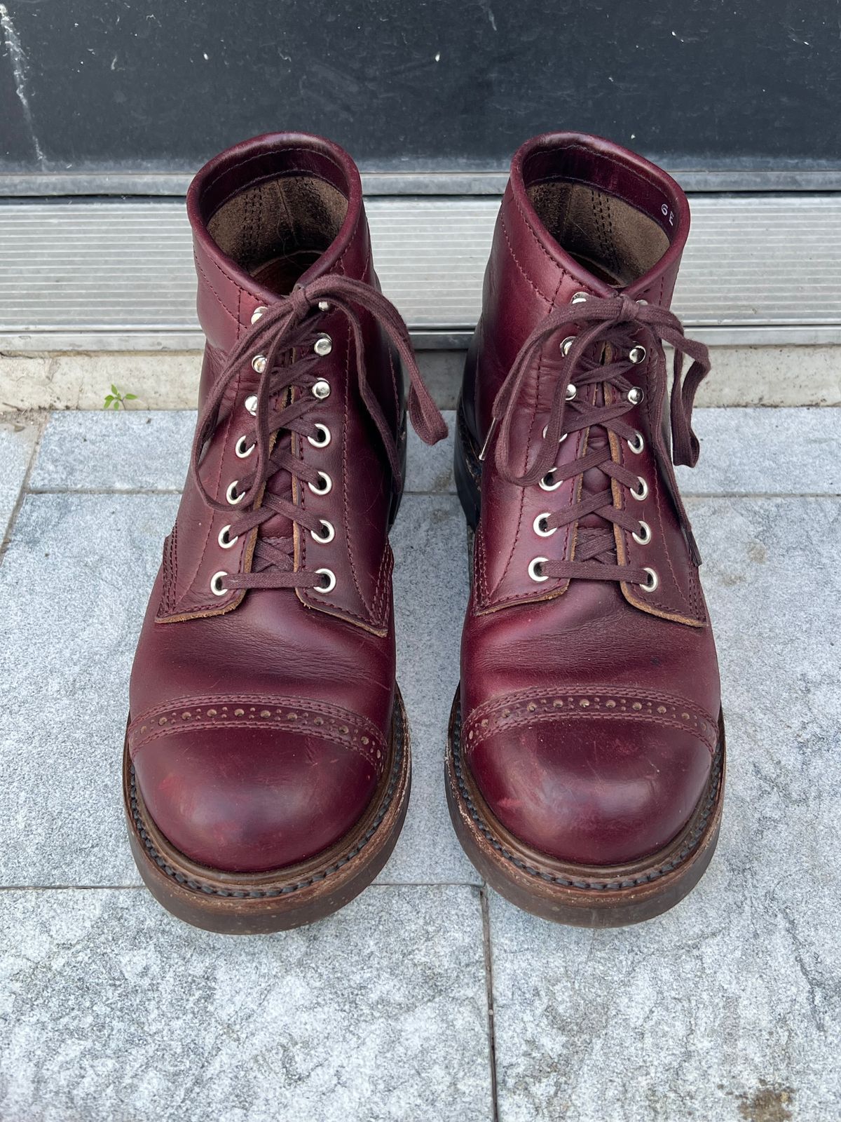 Photo by central209 on December 5, 2023 of the John Lofgren Combat Boots in Horween Burgundy Chromexcel.
