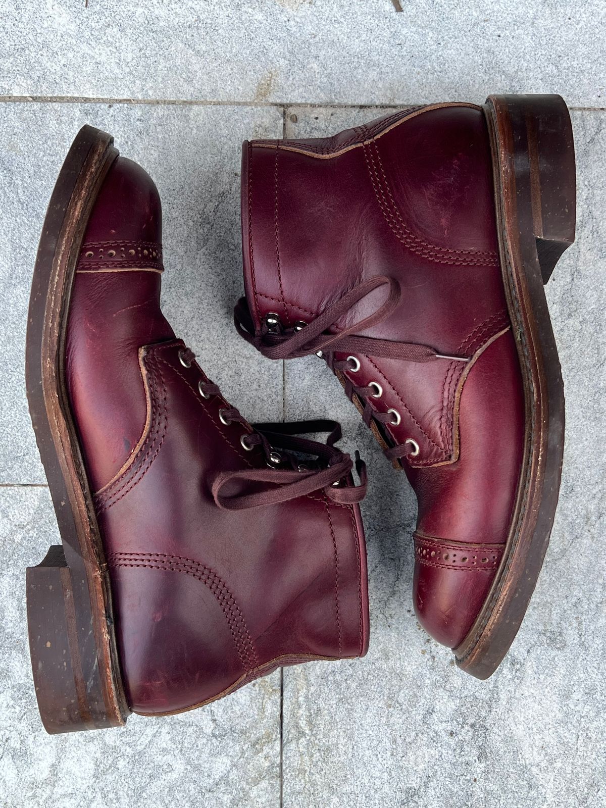 Photo by central209 on December 5, 2023 of the John Lofgren Combat Boots in Horween Burgundy Chromexcel.