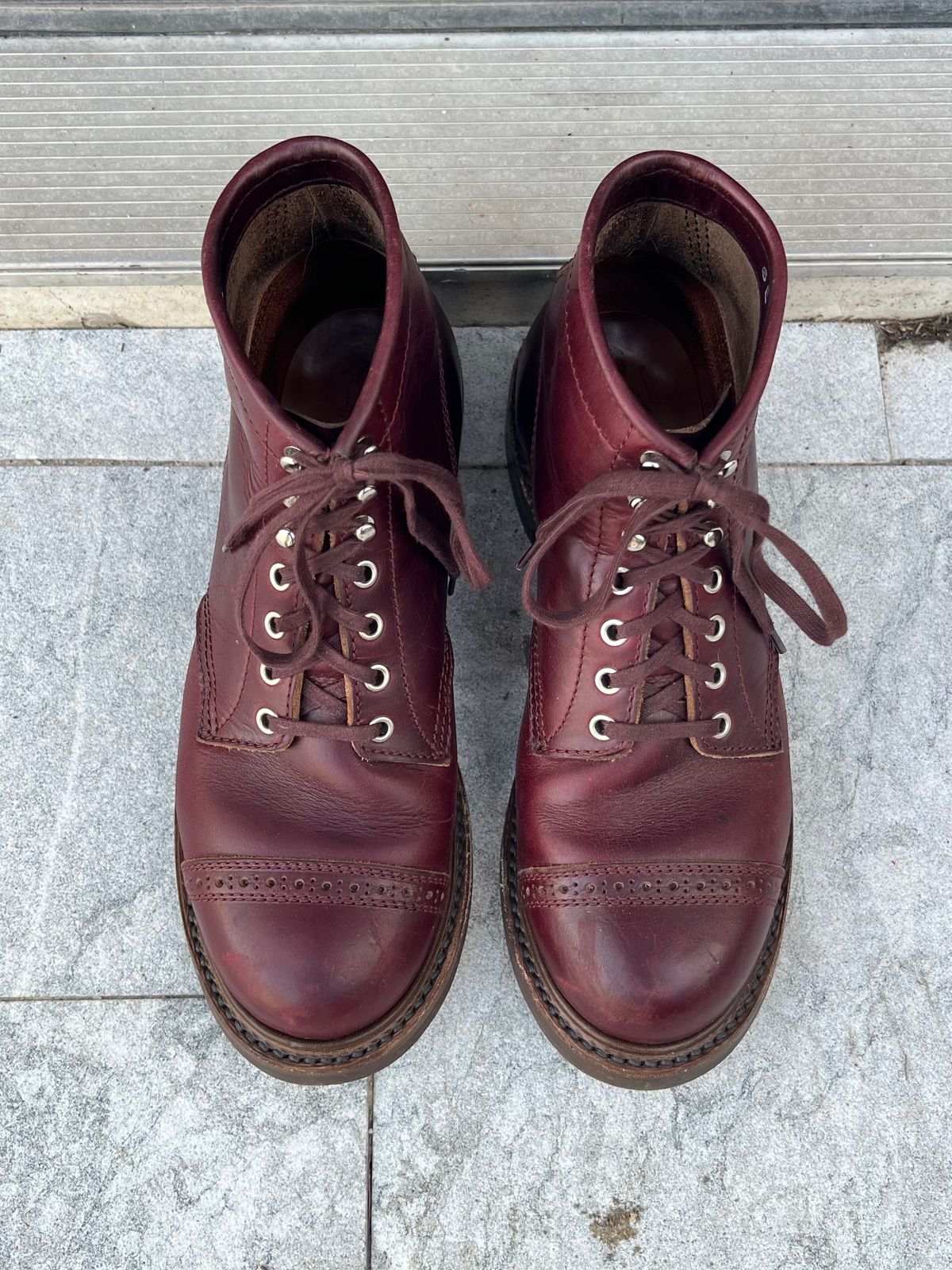 Photo by central209 on December 5, 2023 of the John Lofgren Combat Boots in Horween Burgundy Chromexcel.