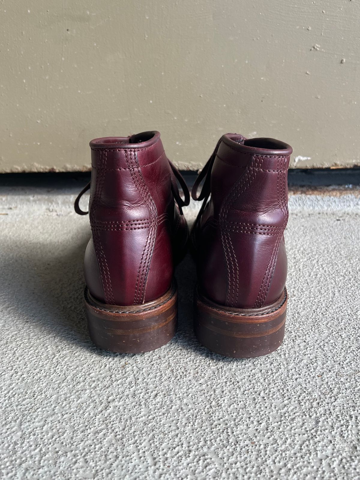 Photo by central209 on January 5, 2024 of the John Lofgren Combat Boots in Horween Burgundy Chromexcel.