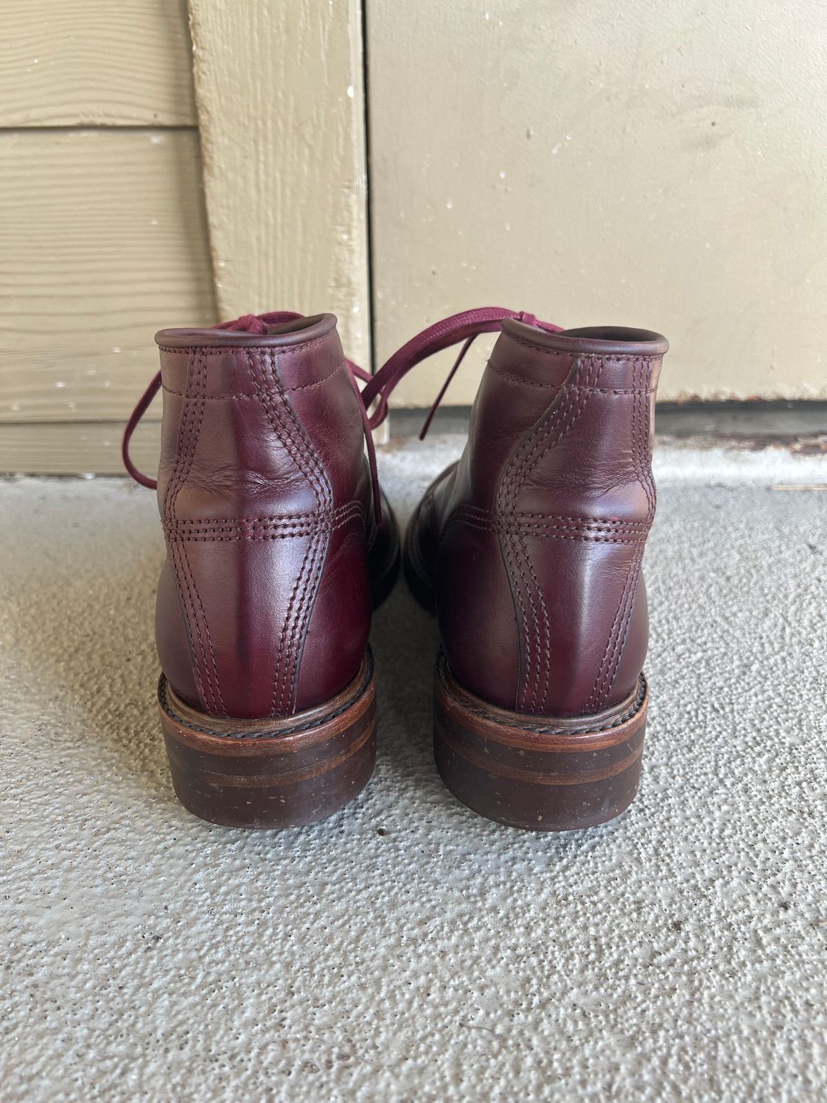 Photo by central209 on February 5, 2024 of the John Lofgren Combat Boots in Horween Burgundy Chromexcel.