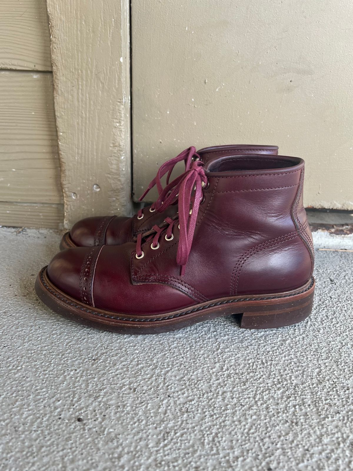 Photo by central209 on February 5, 2024 of the John Lofgren Combat Boots in Horween Burgundy Chromexcel.