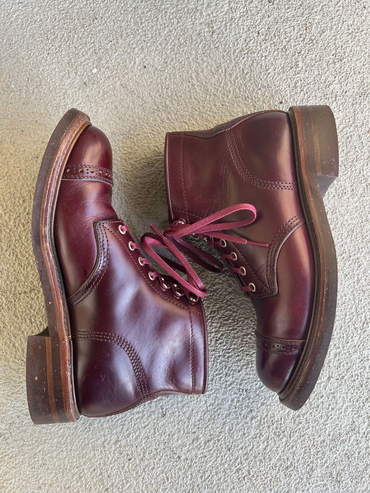 Photo by central209 on February 5, 2024 of the John Lofgren Combat Boots in Horween Burgundy Chromexcel.