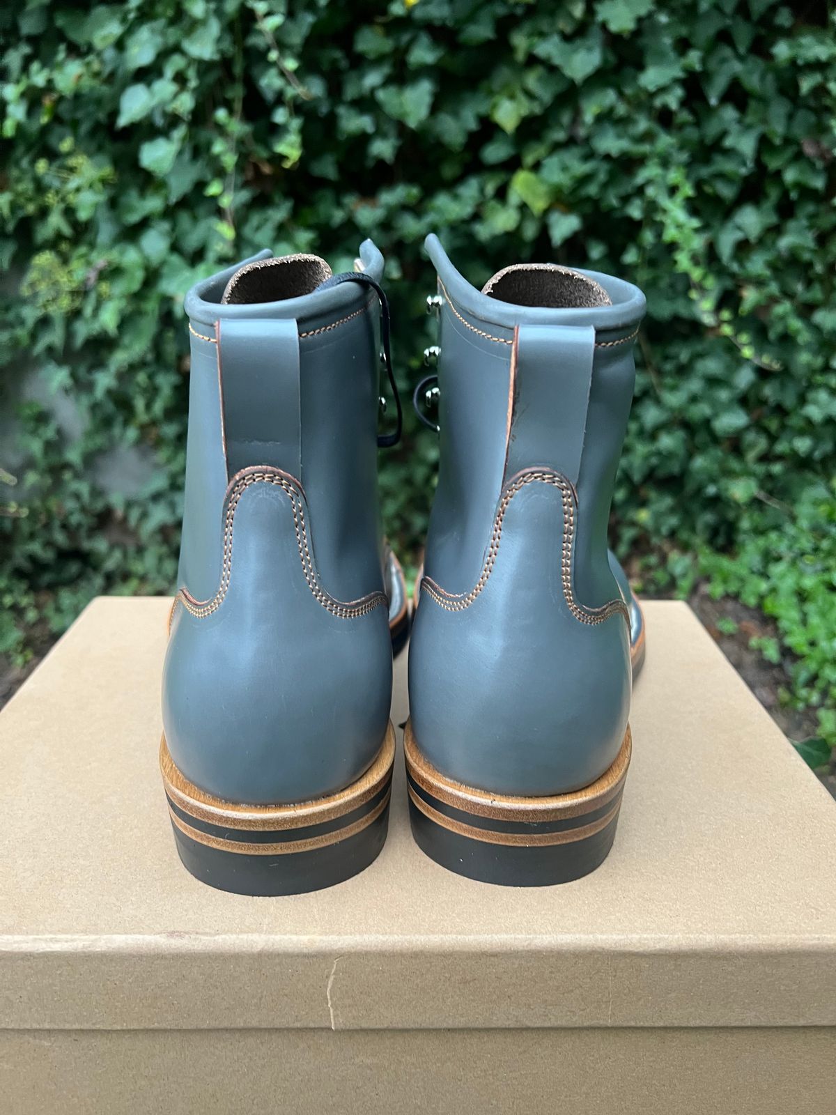 Photo by DalesLeatherworks on October 1, 2024 of the Iron Boots The Chosen One in Maryam Grigio Shell Cordovan.