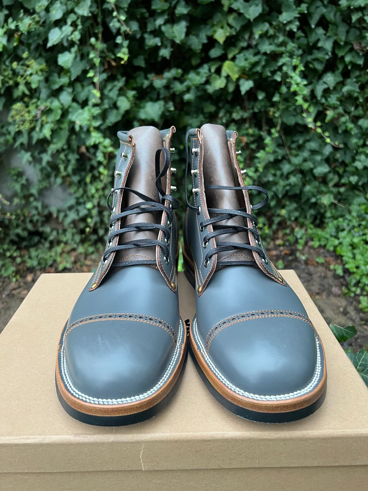 Photo by DalesLeatherworks on October 1, 2024 of the Iron Boots The Chosen One in Maryam Grigio Shell Cordovan.