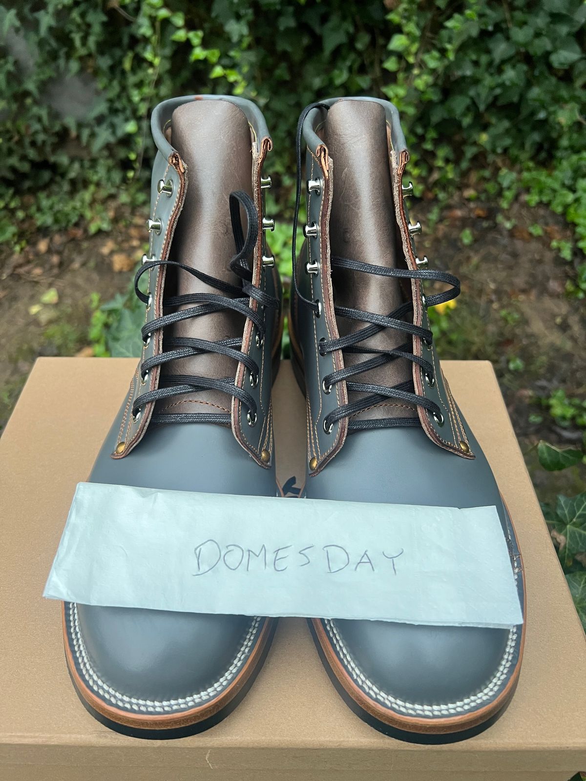 Photo by DalesLeatherworks on October 1, 2024 of the Iron Boots The Chosen One in Maryam Grigio Shell Cordovan.