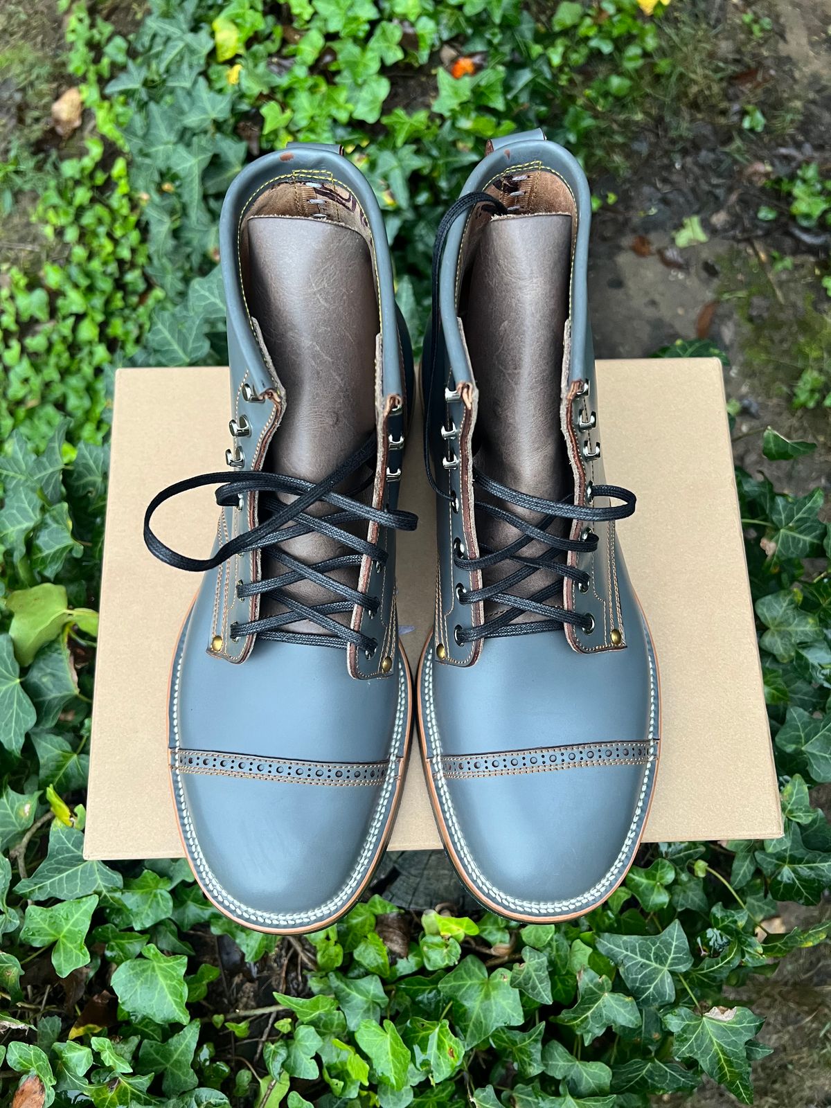 Photo by DalesLeatherworks on October 1, 2024 of the Iron Boots The Chosen One in Maryam Grigio Shell Cordovan.
