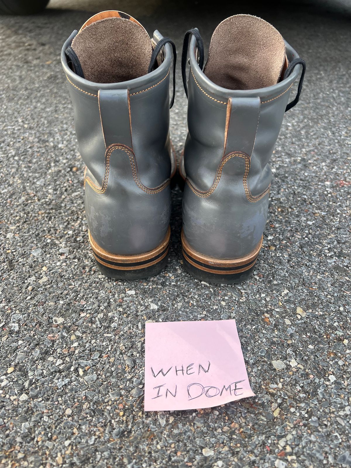 Photo by DalesLeatherworks on November 4, 2024 of the Iron Boots The Chosen One in Maryam Grigio Shell Cordovan.