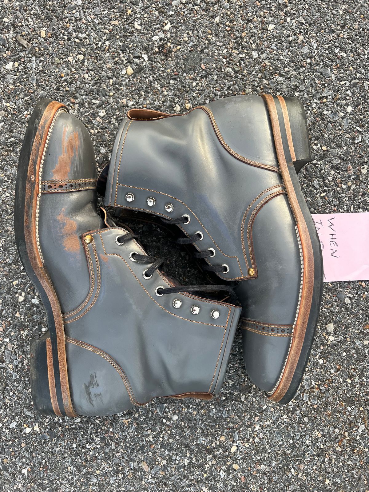 Photo by DalesLeatherworks on November 4, 2024 of the Iron Boots The Chosen One in Maryam Grigio Shell Cordovan.
