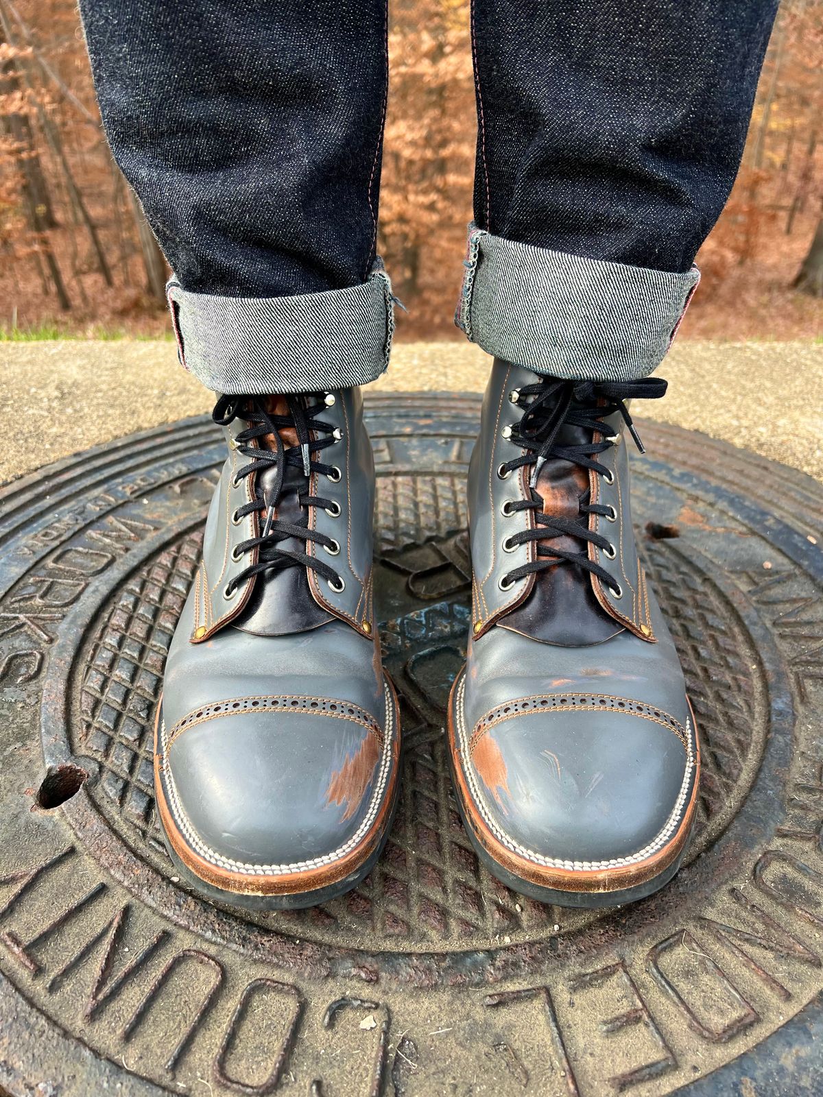 Photo by DalesLeatherworks on December 5, 2024 of the Iron Boots The Chosen One in Maryam Grigio Shell Cordovan.