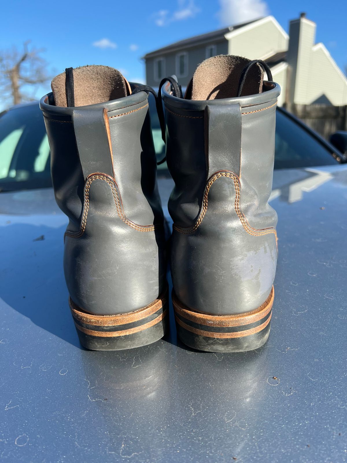 Photo by DalesLeatherworks on December 5, 2024 of the Iron Boots The Chosen One in Maryam Grigio Shell Cordovan.