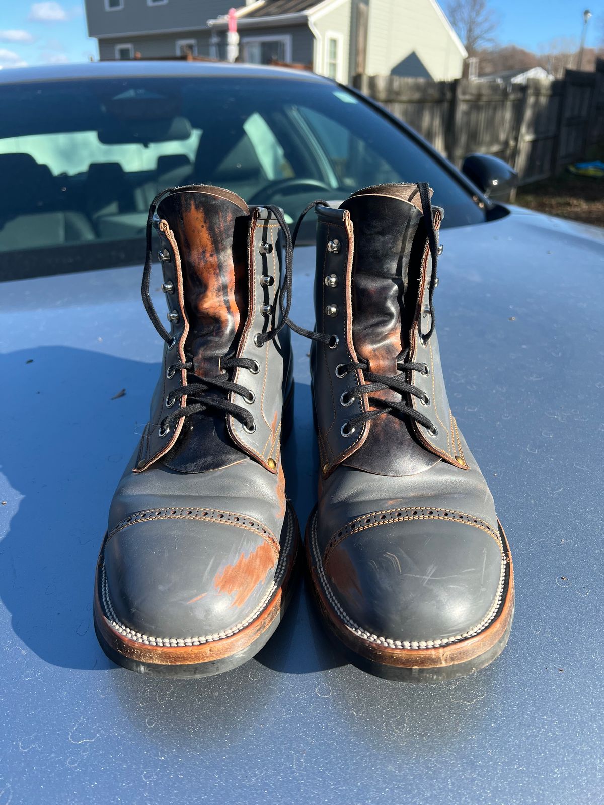 Photo by DalesLeatherworks on December 5, 2024 of the Iron Boots The Chosen One in Maryam Grigio Shell Cordovan.