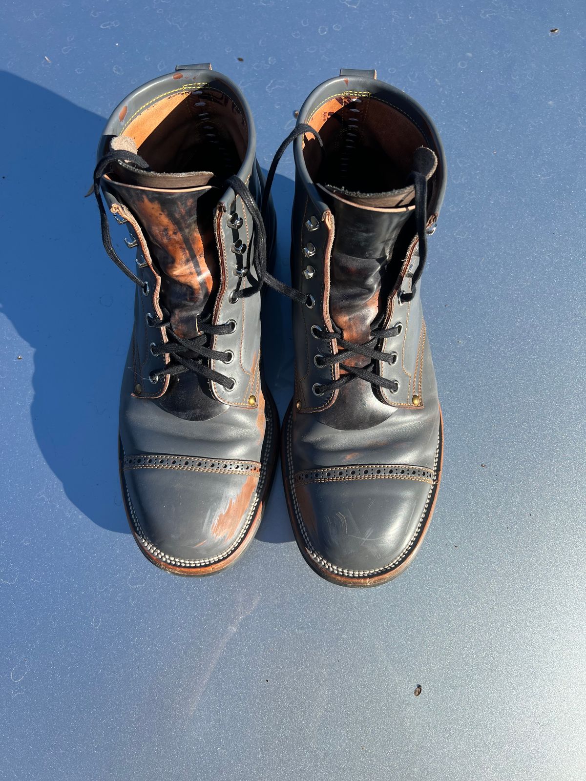 Photo by DalesLeatherworks on December 5, 2024 of the Iron Boots The Chosen One in Maryam Grigio Shell Cordovan.