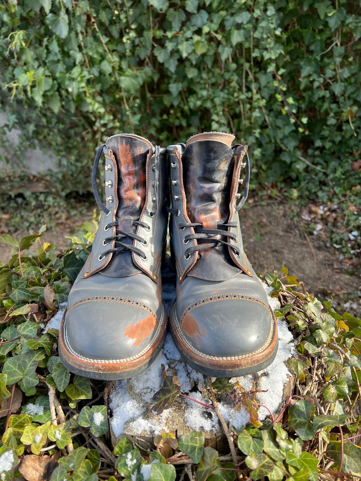 Photo by DalesLeatherworks on January 4, 2025 of the Iron Boots The Chosen One in Maryam Grigio Shell Cordovan.
